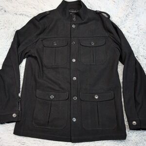 BKE Jacket Mens XL Black Wool Blend Pockets‎ Preppy Button Up Career Comfort